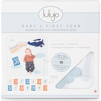 Lulujo “Greatest Adventure” Baby’s First Year Blanket & Cards Set