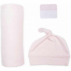 Hello World Hat & Swaddle Set - Baby Pink