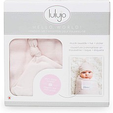 Hello World Hat & Swaddle Set - Baby Pink