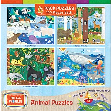 Hello World! Animals - 4 Pack 100 Piece Puzzles
