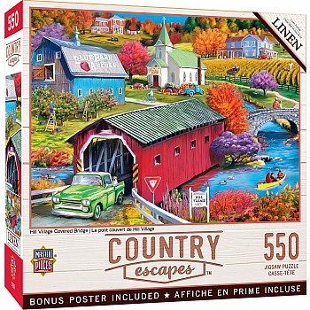 Country Escapes - Hill Village Covered Bridge 550 Piece Puzzle