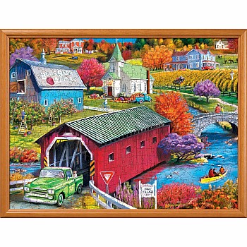 Country Escapes - Hill Village Covered Bridge 550 Piece Puzzle