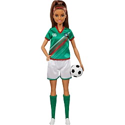 Barbie Soccer Doll, Brunette, #16 Uniform, Soccer Ball, Cleats, Socks, 3 & Up