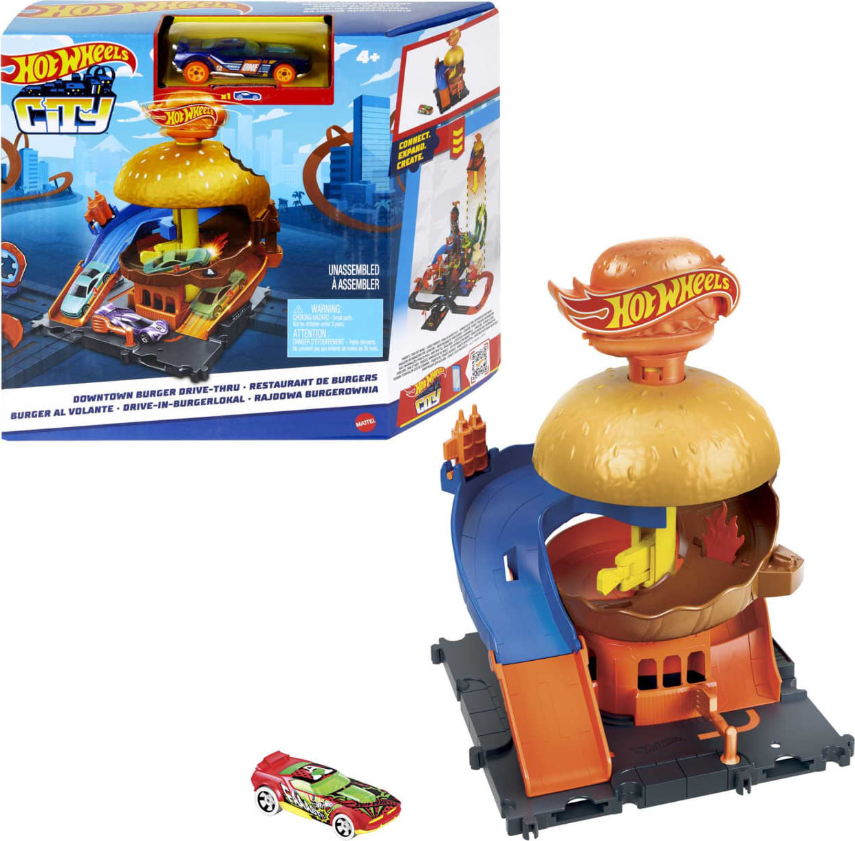 Hot Wheels City Burger Drive-Thru Playset, with 1 Toy Car