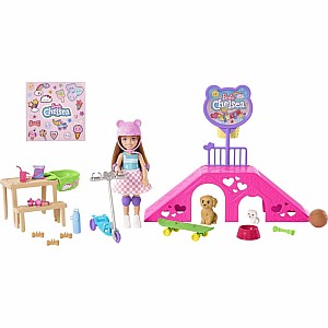 Barbie Chelsea Doll and Accessories, Skatepark Playset with 2 Puppies and 15+ Pieces