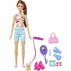 Barbie Doll with Puppy, Workout Outfit, Roller Skates and Tennis