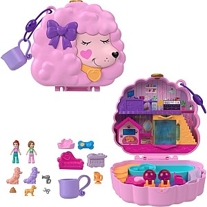 Polly Pocket Dolls and Playset, Animal Toys Groom & Glam Poodle Compact Playset