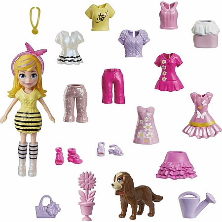 Polly Pocket Doll & 18 Accessories, Polly & Puppy Flower Pack