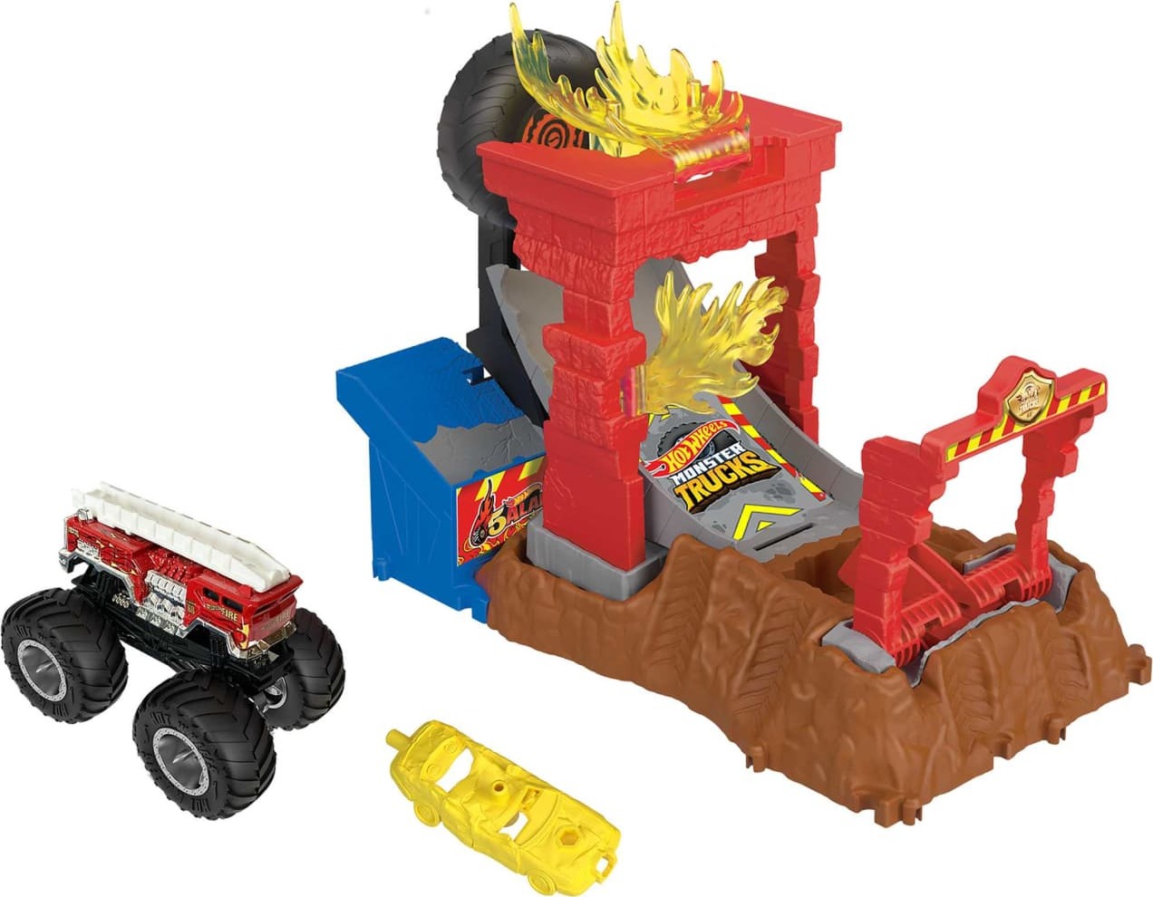 Hot Wheels Monster Trucks Arena Smashers 5-Alarm Fire Crash Challenge Playset with 1 Vehicle