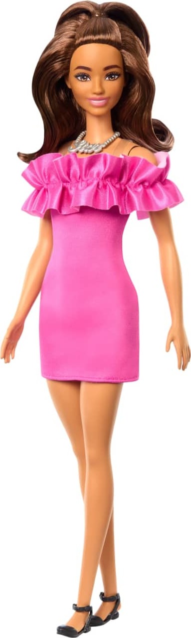 Barbie Fashionistas Doll #217 with Brown Wavy Hair & Pink Dress, 65th Anniversary