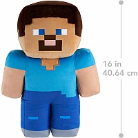 Minecraft Steve 16-in Scale Jumbo Plush Figure, Pixelated Design
