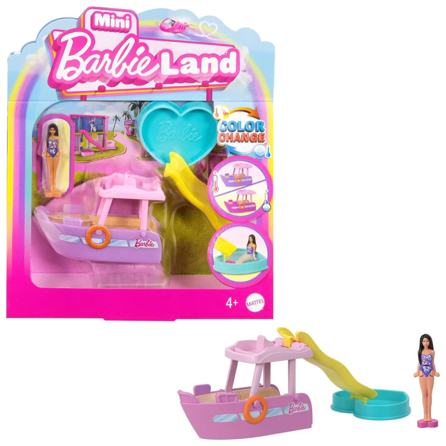 Barbie Mini Barbieland Doll & Vehicle Set with 1.5-Inch Doll & Dream Boat with Color-Change