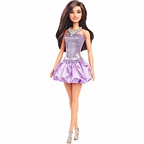 Barbie Fashionistas Doll #234 in Sequined Purple Dress and Silvery Accessories, Brown Hair