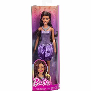 Barbie Fashionistas Doll #234 in Sequined Purple Dress and Silvery Accessories, Brown Hair