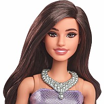 Barbie Fashionistas Doll #234 in Sequined Purple Dress and Silvery Accessories, Brown Hair