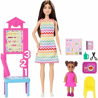 Barbie Teacher Doll with Brunette Fashion Doll, 1 Toddler Doll, & Teaching Accessories
