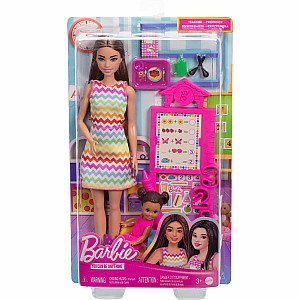 Barbie Teacher Doll with Brunette Fashion Doll, 1 Toddler Doll, & Teaching Accessories