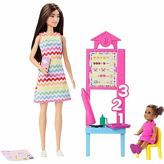 Barbie Teacher Doll with Brunette Fashion Doll, 1 Toddler Doll, & Teaching Accessories