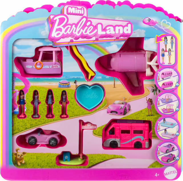 Barbie Mini Barbieland 4-Pack Doll & Vehicle Set