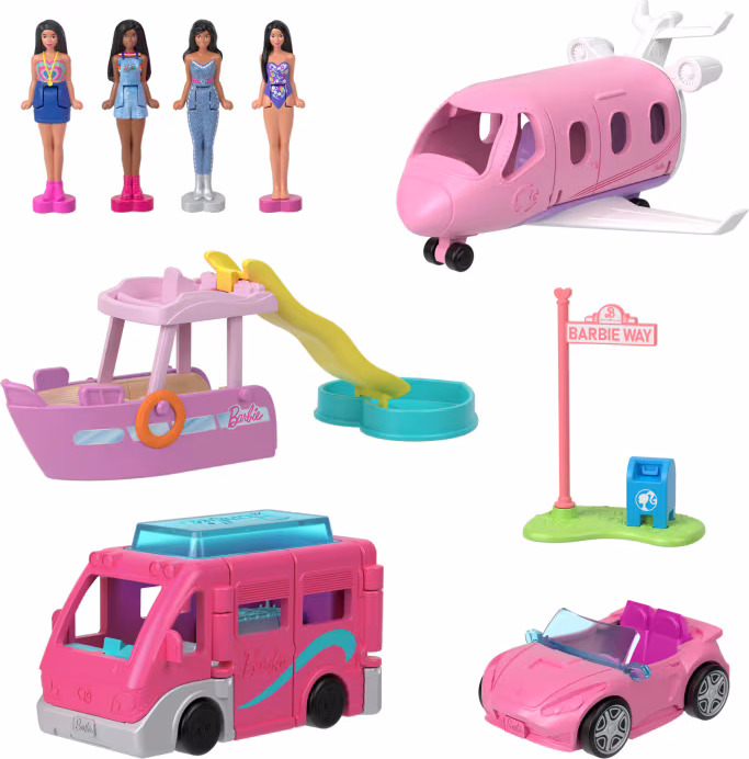 Barbie Mini Barbieland 4-Pack Doll & Vehicle Set