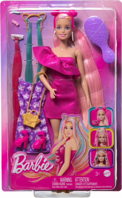 Barbie Fun & Fancy Hair Doll with Extra-Long Colorful Blonde Hair and Styling Accessories