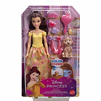 Disney Princess Bathe & Brush Belle Fashion Doll & Dog Figure with Color Change & Accessories