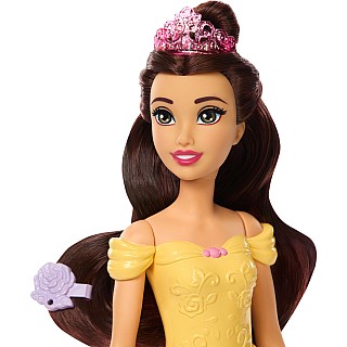 Disney Princess Bathe & Brush Belle Fashion Doll & Dog Figure with Color Change & Accessories