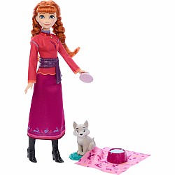 Disney Frozen Anna Fashion Doll & Wolf Cub Figure with 4 Nurturing Accessories Inspired by Movie
