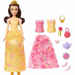 Disney Princess 2-in-1 Stories Belle Fashion Doll with 2 Snap-On Bodices, 2 Skirts & 9 Accessories