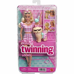 Barbie Twinning Looks Fashion Doll with Pet Dog, Matching Pink Clothes & Accessories, Blonde