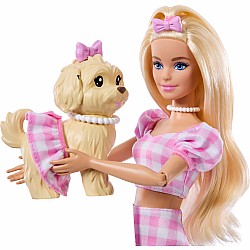 Barbie Twinning Looks Fashion Doll with Pet Dog, Matching Pink Clothes & Accessories, Blonde