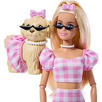 Barbie Twinning Looks Fashion Doll with Pet Dog, Matching Pink Clothes & Accessories, Blonde