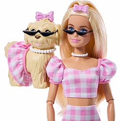 Barbie Twinning Looks Fashion Doll with Pet Dog, Matching Pink Clothes & Accessories, Blonde