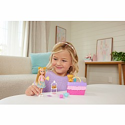 Barbie Chelsea Family & Friends Club Pop-Up Tea Party Playset with Small Doll & 10+ Accessories
