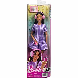 Barbie Fashionistas Doll #245 in Purple Striped Dress, Autistic with Accessories