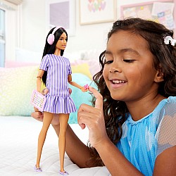 Barbie Fashionistas Doll #245 in Purple Striped Dress, Autistic with Accessories