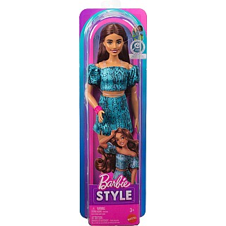 Barbie Fashionistas Style Doll #250 in Turquoise Snake Print Skirt, Turquoise Snake Print Top, Brown Hair