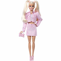 Barbie Deluxe Style Fashion Doll #9 in Matching Pink Denim Jacket & Skirt Set, Blonde