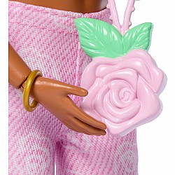 Barbie Deluxe Style Fashion Doll #12 in Pink Denim Crop Top and Flare Jeans, Brunette