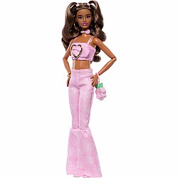 Barbie Deluxe Style Fashion Doll #12 in Pink Denim Crop Top and Flare Jeans, Brunette