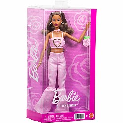 Barbie Deluxe Style Fashion Doll #12 in Pink Denim Crop Top and Flare Jeans, Brunette
