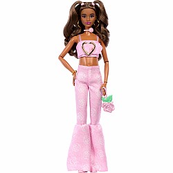 Barbie Deluxe Style Fashion Doll #12 in Pink Denim Crop Top and Flare Jeans, Brunette