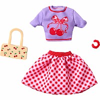 Barbie Style Complete Looks with Cherry-Printed Shirt, Gingham Skirt, Cherry Purse and Bracelet