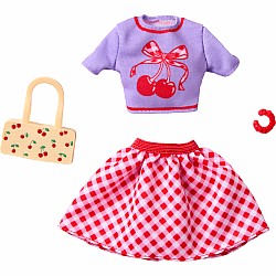 Barbie Style Complete Looks with Cherry-Printed Shirt, Gingham Skirt, Cherry Purse and Bracelet