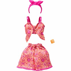 Barbie Style Complete Looks with Orange and Pink Paisley Shorts and Top, Headband and Bracelet