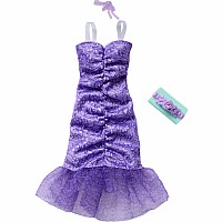 Barbie Style Complete Looks with Lavendar Lace-Printed Dress, Clutch, and Ribbon Choker