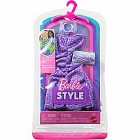 Barbie Style Complete Looks with Lavendar Lace-Printed Dress, Clutch, and Ribbon Choker