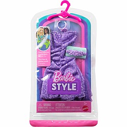 Barbie Style Complete Looks with Lavendar Lace-Printed Dress, Clutch, and Ribbon Choker