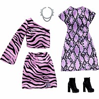 Barbie Fashions 2-Pack Clothing Set, 2 Outfits for Doll with Dress, Skirt, Top, & Accessories