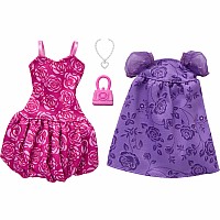 Barbie Fashions 2-Pack, 2 Outfits for Doll with 2 Dresses, Purse and Necklace